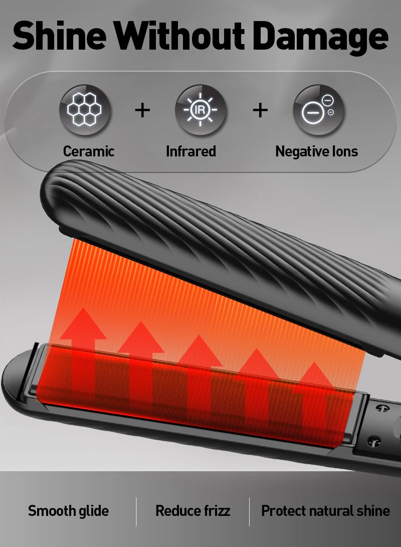 مكواة شعر بالأشعة تحت الحمراء ومكواة تجعيد 2 في 1 مع تقنية أيونية، إعدادات حرارة 260 درجة مئوية، طلاء سيراميك تيتانيوم 1 بوصة، جهد كهربائي مزدوج، مع سيليكون مقاوم للحرارة لجميع أنواع الشعر - Image 2