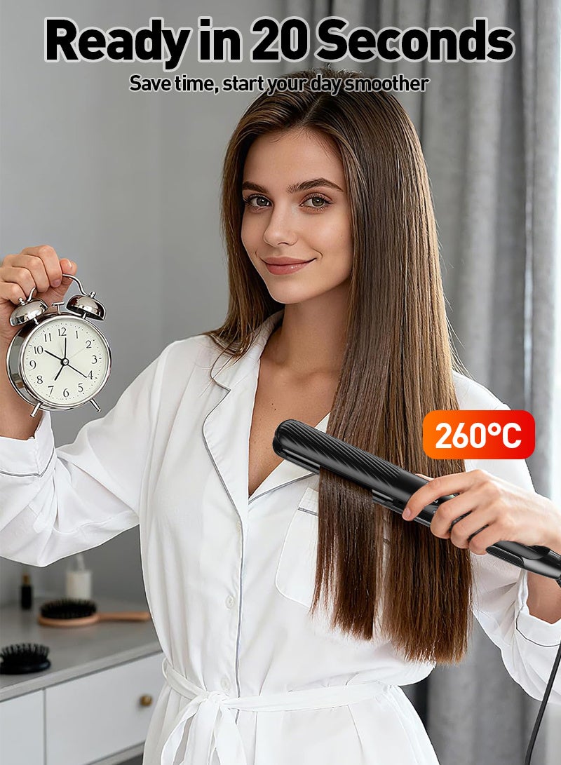 مكواة شعر بالأشعة تحت الحمراء ومكواة تجعيد 2 في 1 مع تقنية أيونية، إعدادات حرارة 260 درجة مئوية، طلاء سيراميك تيتانيوم 1 بوصة، جهد كهربائي مزدوج، مع سيليكون مقاوم للحرارة لجميع أنواع الشعر - Image 3