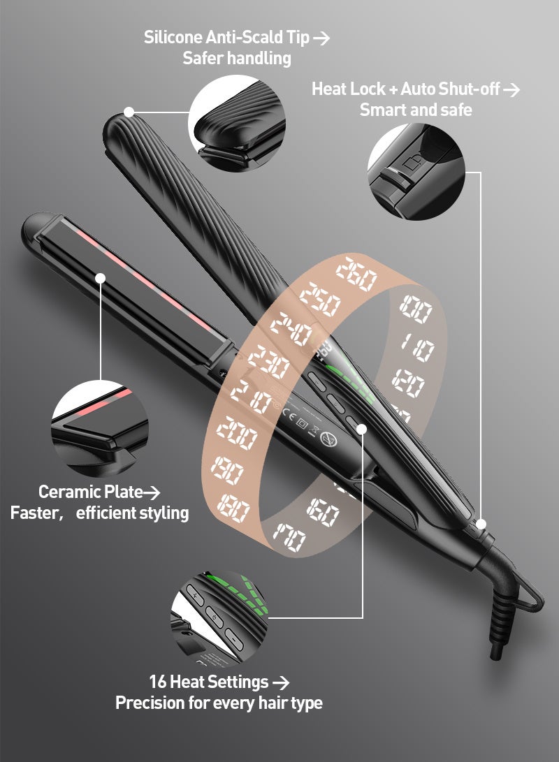 مكواة شعر بالأشعة تحت الحمراء ومكواة تجعيد 2 في 1 مع تقنية أيونية، إعدادات حرارة 260 درجة مئوية، طلاء سيراميك تيتانيوم 1 بوصة، جهد كهربائي مزدوج، مع سيليكون مقاوم للحرارة لجميع أنواع الشعر - Image 4