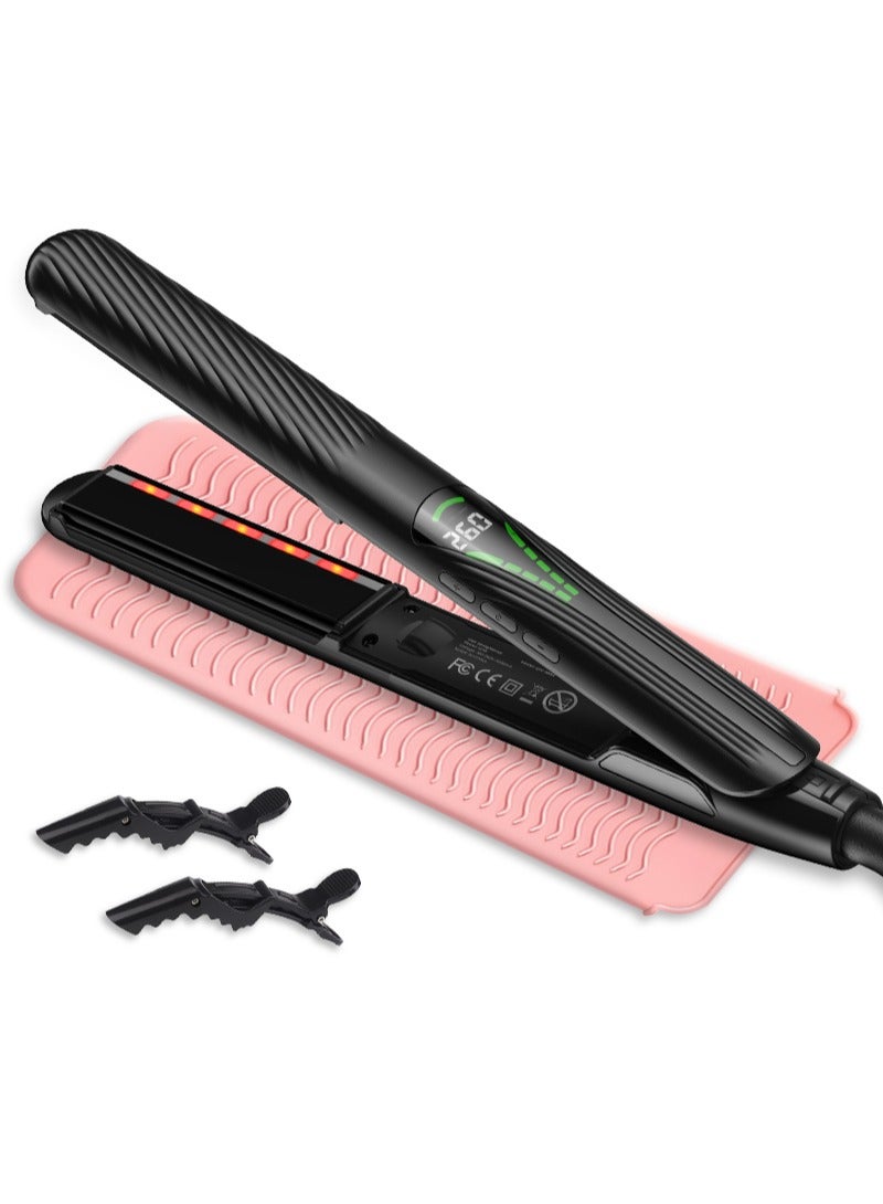 مكواة شعر بالأشعة تحت الحمراء ومكواة تجعيد 2 في 1 مع تقنية أيونية، إعدادات حرارة 260 درجة مئوية، طلاء سيراميك تيتانيوم 1 بوصة، جهد كهربائي مزدوج، مع سيليكون مقاوم للحرارة لجميع أنواع الشعر - Image 1