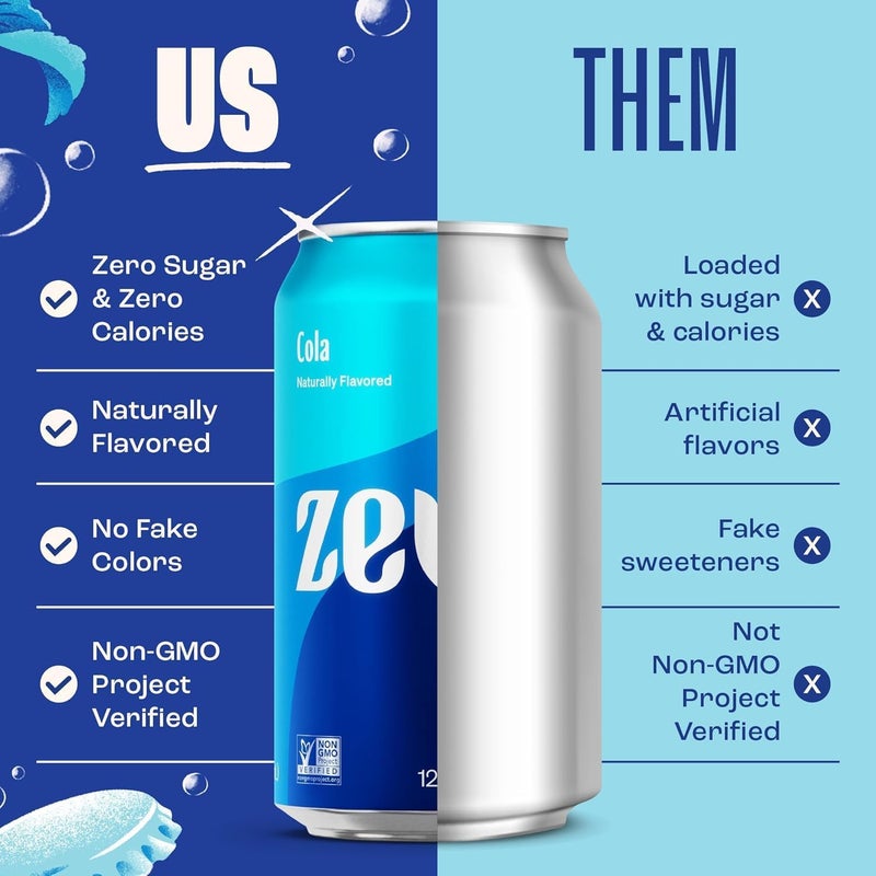 Zevia زيفيا صودا بدون سكر، كولا - 12 أونصة علب (8-pack) - محلاة طبيعياً، غير معدلة وراثياً، خالية من الجلوتين، نباتية - Image 5