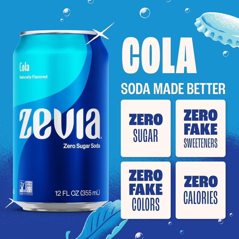 Zevia زيفيا صودا بدون سكر، كولا - 12 أونصة علب (8-pack) - محلاة طبيعياً، غير معدلة وراثياً، خالية من الجلوتين، نباتية - Image 3