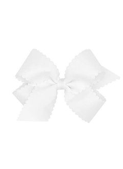 Wee Ones Girls' Classic Grosgrain Hair Bow With Scalloped Edges And Plain Wrap Center On A Weestay Hair Clip Medium White  - Image 1