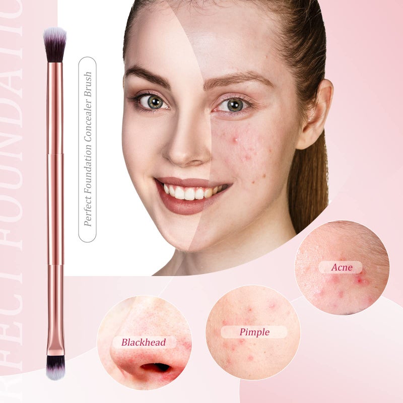 Perthlin 24 Pcs Eyeshadow Smudge Brush 2 in 1 Eyeshadow Brush 2 Double Ended Concealer Brush Under Eye Small Soft Firm Pointed Foundation Makeup Applicator for Blending Eye Shadow Liner (Rose Gold) - Image 5