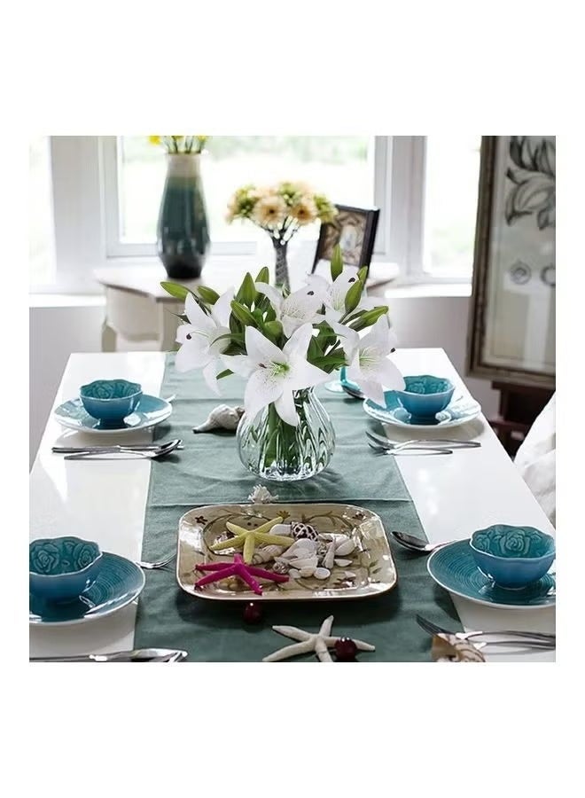 روك بو 5 قطع من زهور الزنبق الصناعية مع 3 براعم، أزهار كاملة التفتح، لمسة واقعية من اللاتكس، اللون الأبيض - Image 5