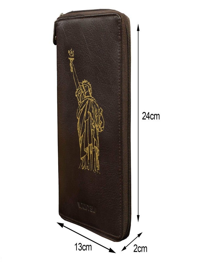 ABYS Genuine Leather RFID Protected Unisex Passport Holder||Cheque Book Holder||Passport Cover||Long Card Case with Metallic Zip Closure (Brown-Sol) - Image 3