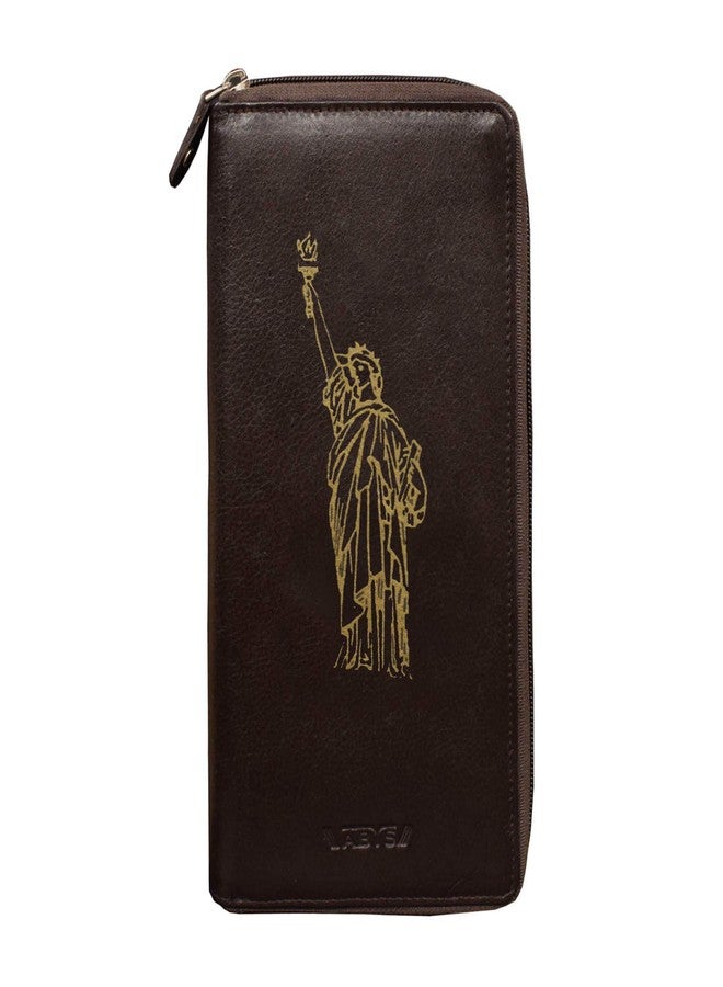 ABYS Genuine Leather RFID Protected Unisex Passport Holder||Cheque Book Holder||Passport Cover||Long Card Case with Metallic Zip Closure (Brown-Sol) - Image 2