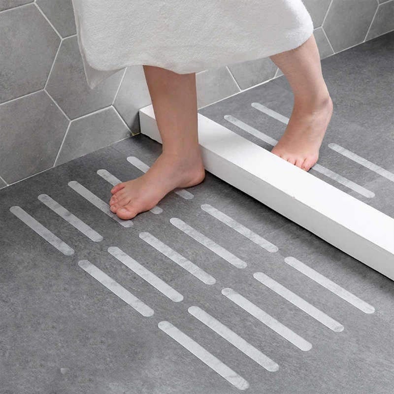 PEVA Safety Bath Treads Strong Adhesive Non Slip Bathtub Stickers Shower Floor Appliques Anti-Slip Bathtub Strips (10 Pieces, White)