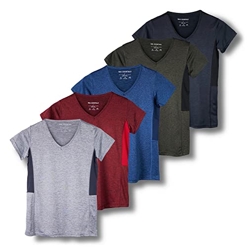 REALESSENTIALS Real Essentials 5 Pack: Women's Dry Fit Short Sleeve V Neck Workout Top - Fitness Pilates Gym Athletic Yoga T-Shirt (Plus Available), Set 3, XXL - Image 1