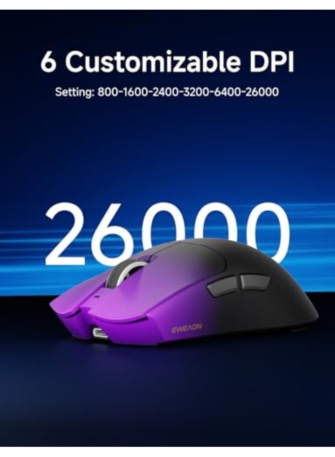 Eweadn S9 Pro Wireless Gaming Mouse, 59G Ergonomic Computer Mouse, Triple Modes, 8K Polling, 26K DPI, PAW3395 Optical Sensor, Kailh Switch, 250h Battery Life, Programmable for PC/Win/Mac(Purple) - Image 5