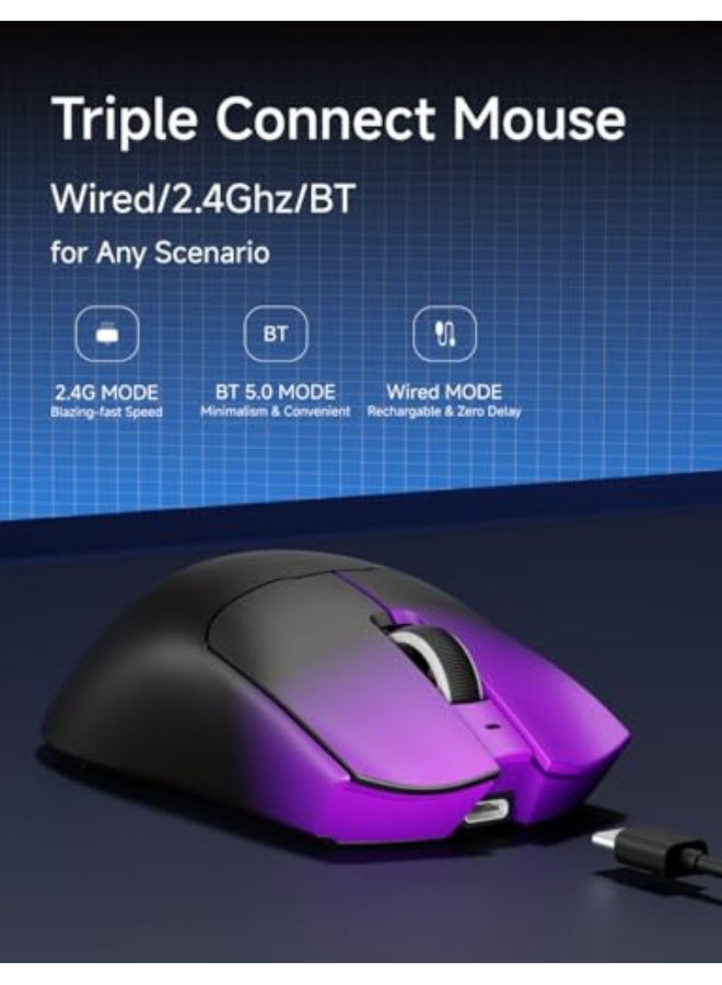 Eweadn S9 Pro Wireless Gaming Mouse, 59G Ergonomic Computer Mouse, Triple Modes, 8K Polling, 26K DPI, PAW3395 Optical Sensor, Kailh Switch, 250h Battery Life, Programmable for PC/Win/Mac(Purple) - Image 3