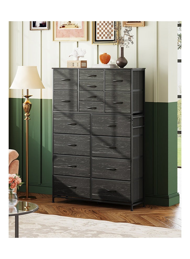 إن كي أكس خزانة تخزين كبيرة الحجم من القماش مكونة من 16 درجًا للاستخدام داخل غرفة النوم المنزلية باللون الأسود بطول 100 سم - Image 4