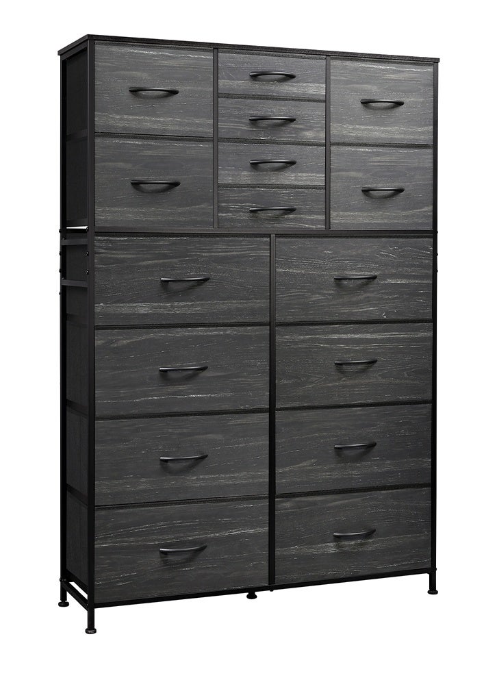 إن كي أكس خزانة تخزين كبيرة الحجم من القماش مكونة من 16 درجًا للاستخدام داخل غرفة النوم المنزلية باللون الأسود بطول 100 سم - Image 1