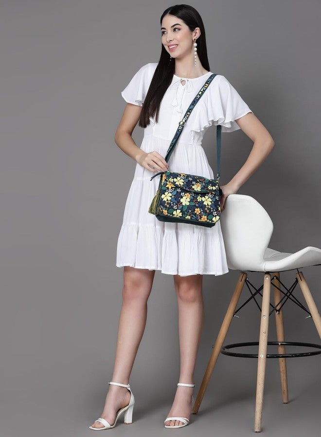 Anekaant Rangoli Green & Multi Floral Printed Polycotton Sling Bag - Image 2