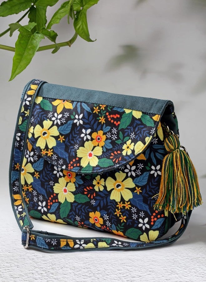 Anekaant Rangoli Green & Multi Floral Printed Polycotton Sling Bag - Image 3