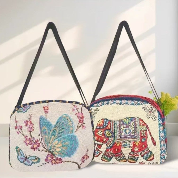 Ethnic-Style Crossbody Bag Double-Sided Embroidered Canvas Bag Women'S Cute Embroidered Elephant Owl Shoulder Bag - Image 2