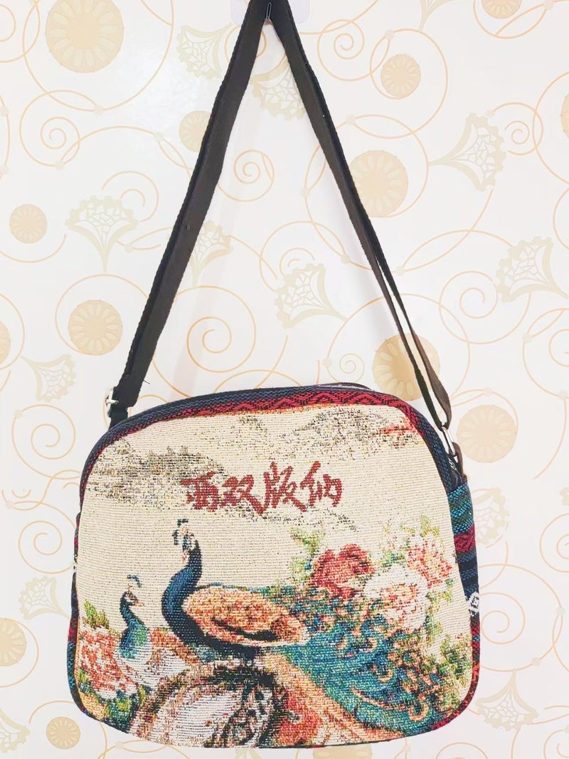 Ethnic-Style Crossbody Bag Double-Sided Embroidered Canvas Bag Women'S Cute Embroidered Elephant Owl Shoulder Bag - Image 1