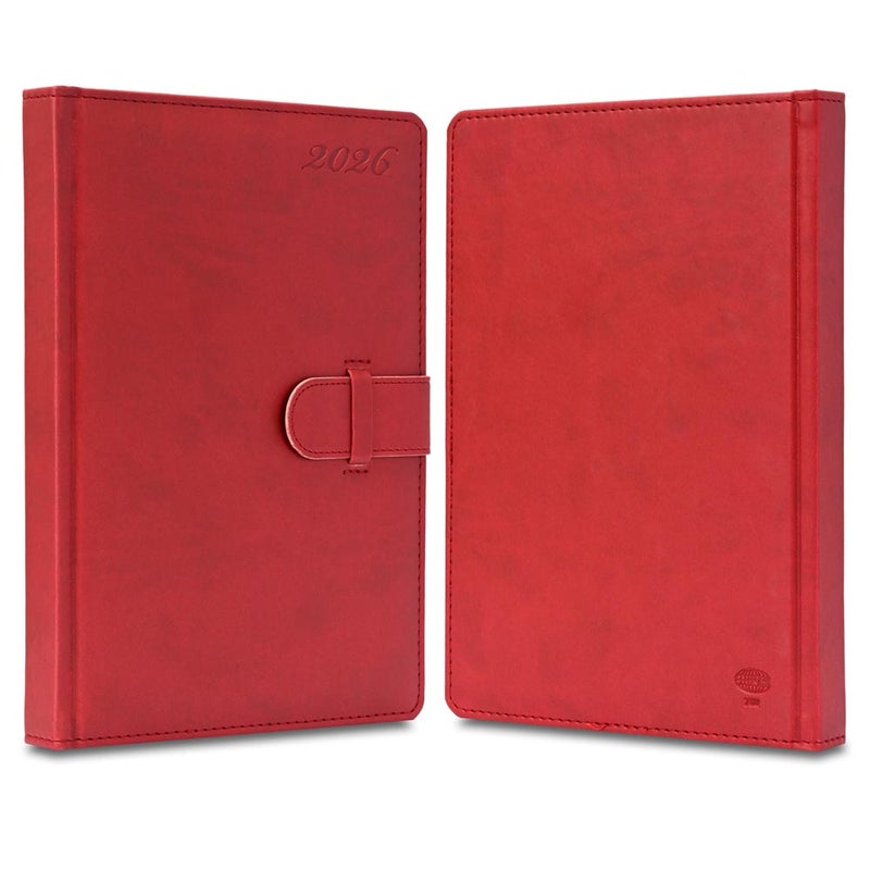 FIS 2026 Agenda Diary, 170x240mm, 1 Side Padded & Sewn Italian PU Cover, Round Corner with Strap Closure, 1 Day a Page Format, English, 70gsm Italian Ivory Paper, Maroon Cover - FSDI75E26MR - Image 2
