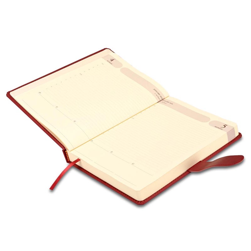 FIS 2026 Agenda Diary, 170x240mm, 1 Side Padded & Sewn Italian PU Cover, Round Corner with Strap Closure, 1 Day a Page Format, English, 70gsm Italian Ivory Paper, Maroon Cover - FSDI75E26MR - Image 3