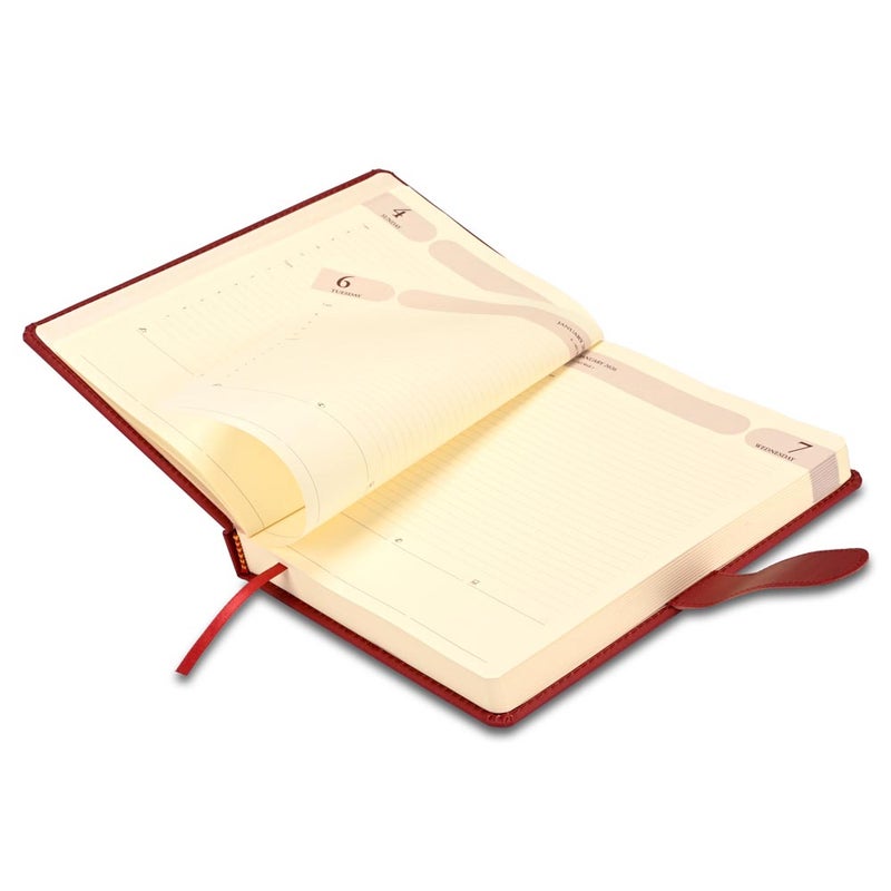 FIS 2026 Agenda Diary, 170x240mm, 1 Side Padded & Sewn Italian PU Cover, Round Corner with Strap Closure, 1 Day a Page Format, English, 70gsm Italian Ivory Paper, Maroon Cover - FSDI75E26MR - Image 4