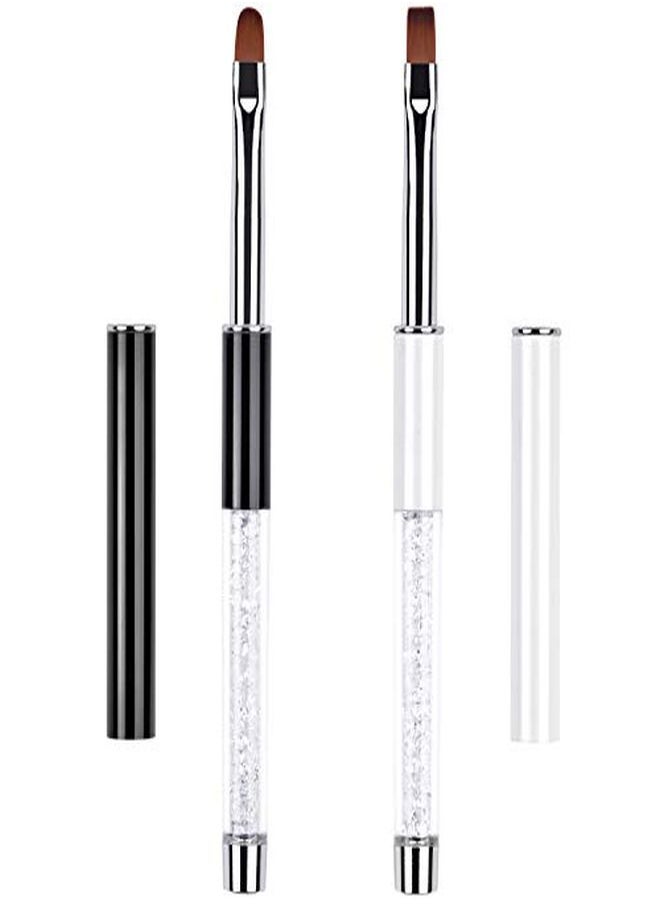 Ycyan 2Pcs Oval & Flat Uv Gel Nail Brush Set Rhinestone Handle Professional Nail Art Design Brushes  - Image 1