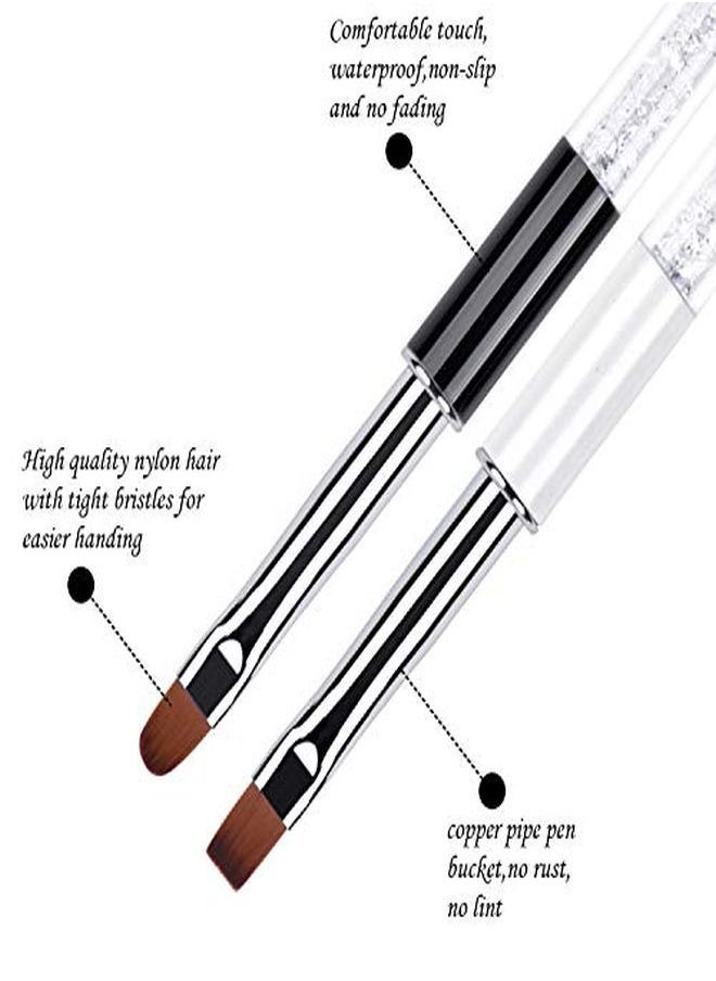 Ycyan 2Pcs Oval & Flat Uv Gel Nail Brush Set Rhinestone Handle Professional Nail Art Design Brushes  - Image 5