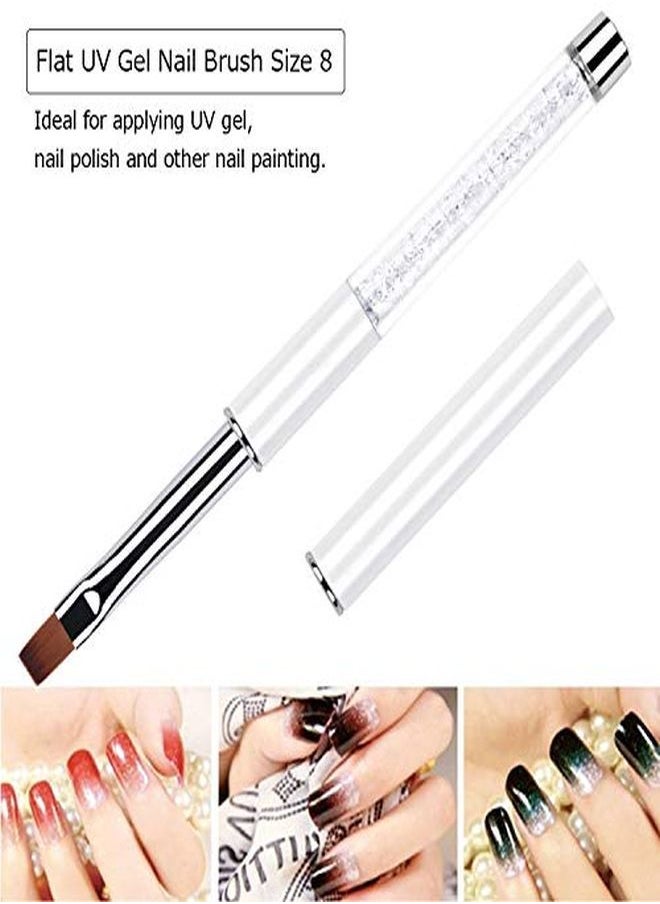 Ycyan 2Pcs Oval & Flat Uv Gel Nail Brush Set Rhinestone Handle Professional Nail Art Design Brushes  - Image 4