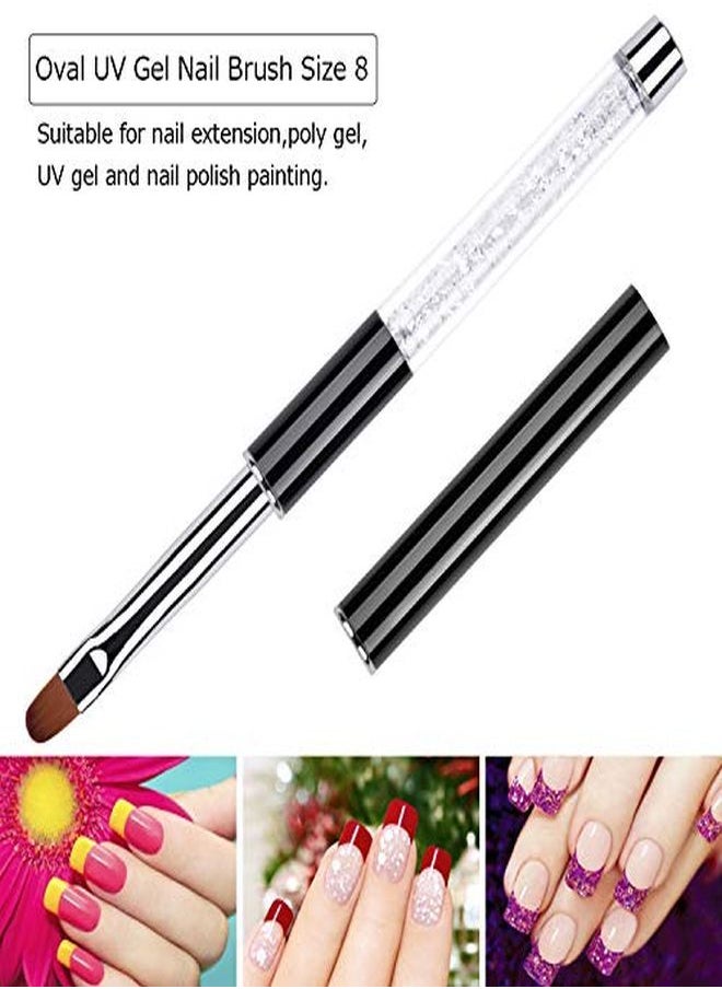 Ycyan 2Pcs Oval & Flat Uv Gel Nail Brush Set Rhinestone Handle Professional Nail Art Design Brushes  - Image 3