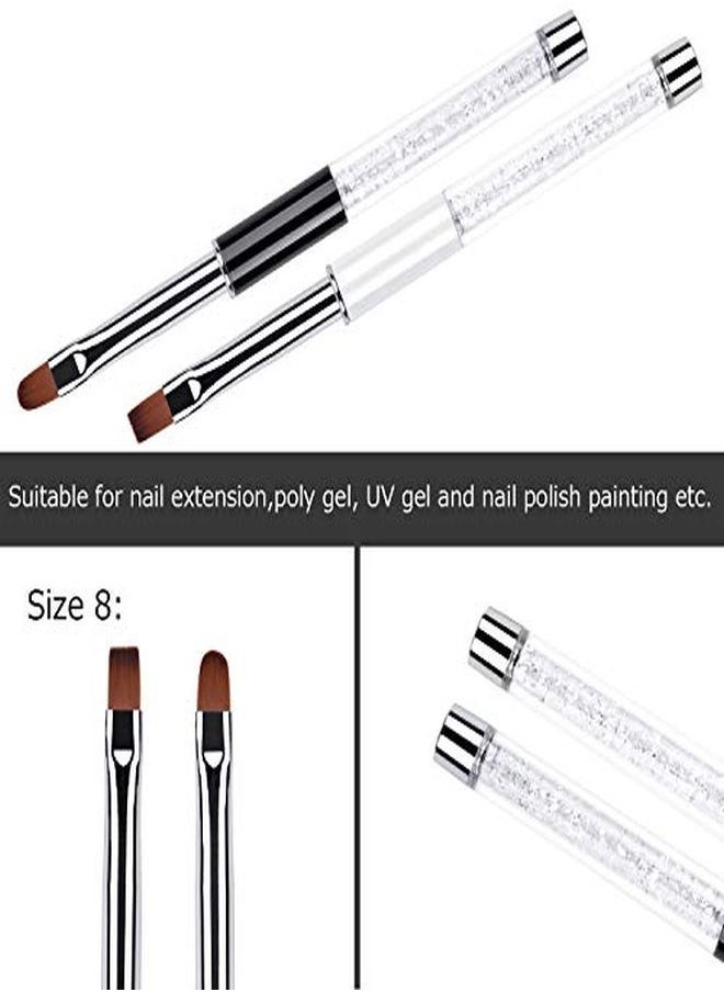 Ycyan 2Pcs Oval & Flat Uv Gel Nail Brush Set Rhinestone Handle Professional Nail Art Design Brushes  - Image 2