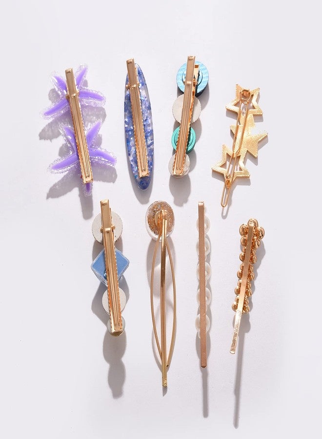 SOHI Pack of 7 Gold Plated Designer Stone Pearl Hair Pin - Image 2