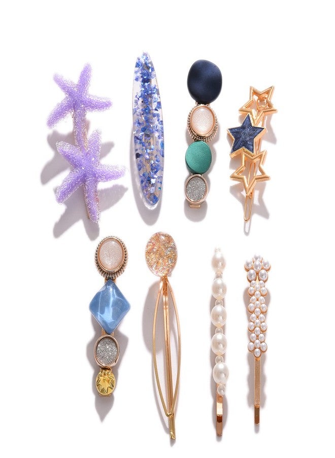 SOHI Pack of 7 Gold Plated Designer Stone Pearl Hair Pin - Image 1