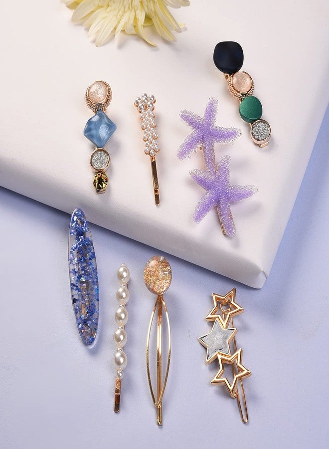 SOHI Pack of 7 Gold Plated Designer Stone Pearl Hair Pin - Image 5