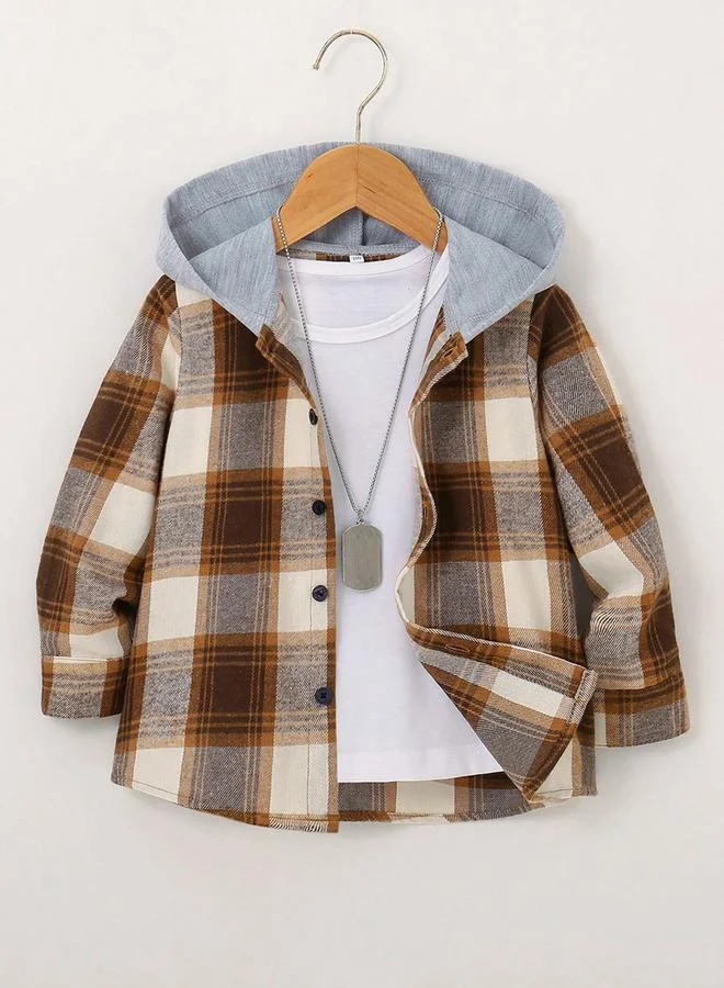 Take Two Take Two Boys Checked Button Front Hooded Jacket