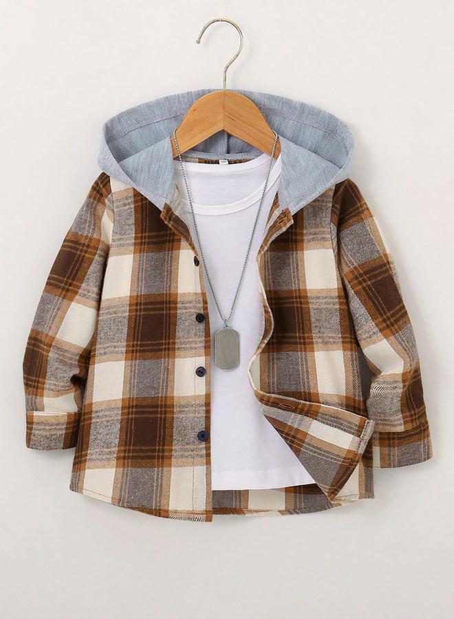 تايك تو جاكيت هودي بطبعة مربعات وتفاصيل أزرار - Image 1