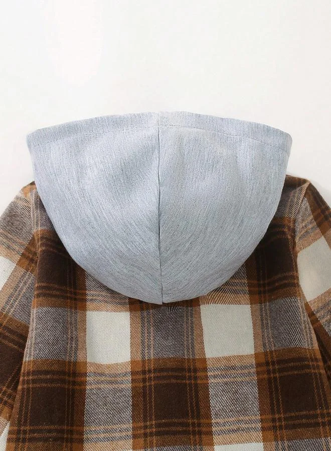 تايك تو جاكيت هودي بطبعة مربعات وتفاصيل أزرار