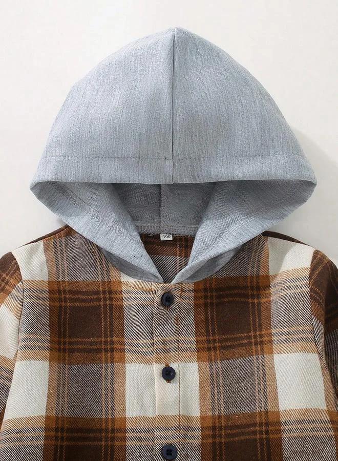 تايك تو جاكيت هودي بطبعة مربعات وتفاصيل أزرار