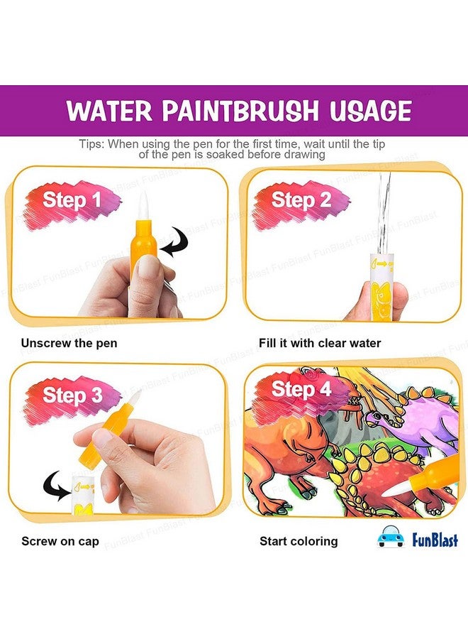 FunBlast FunBlast Cartoon Magic Water Painting Book with Magic Doodle Pen for Kids - Reusable Painting Scrap Kit, 12 Themes Drawing Sheets for Kids, Boys and Toddlers (666-5)  - Image 3