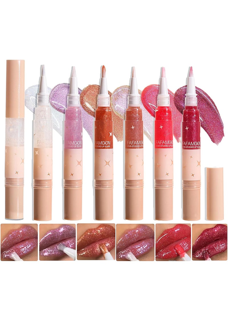 LuckNest - 6 Colors Shimmer Lip Gloss Set High Shine Glitter Lipstick with Soft Brush Long Lasting Plumping Lipgloss Hydrating Moisturizing NonSticky and Lightweight Formula for Lip Color Iridescent - Image 1