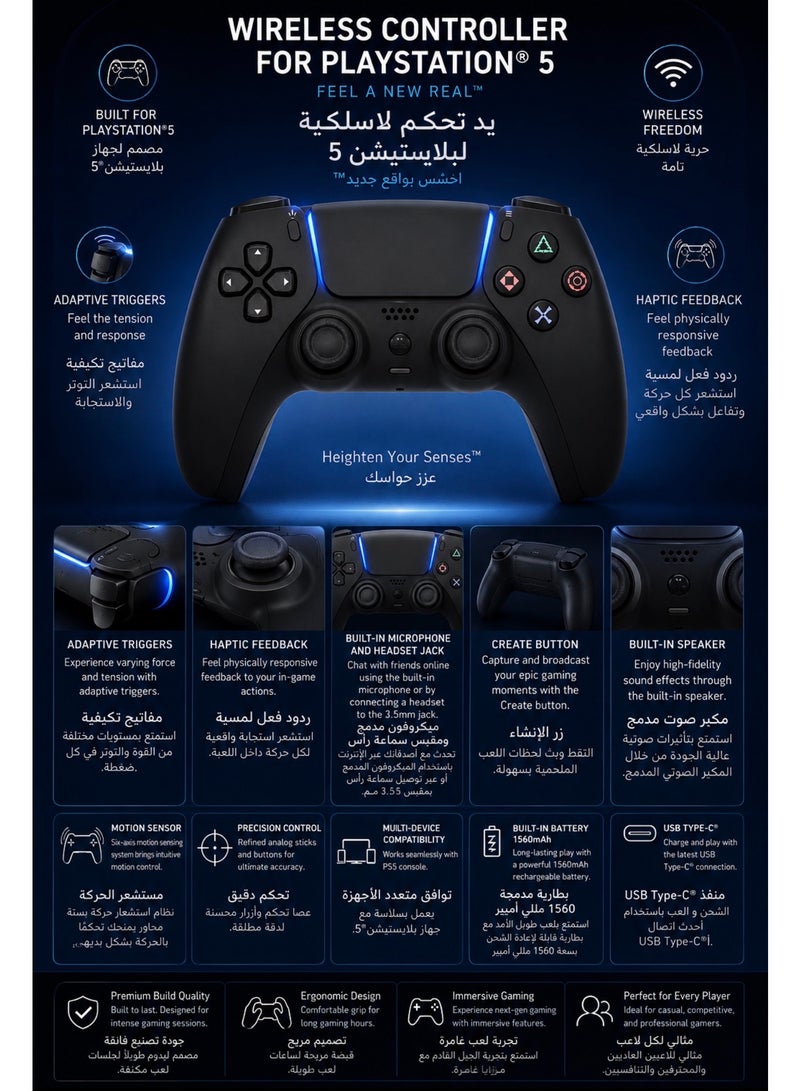 فريق كيان 5 فاب يد PS5 دوال سينس اللاسلكية لبلايستيشن 5 – Adaptive Triggers، Haptic Feedback، بطارية تدوم طويلًا، ميكروفون مدمج وتحكم دقيق - Image 3