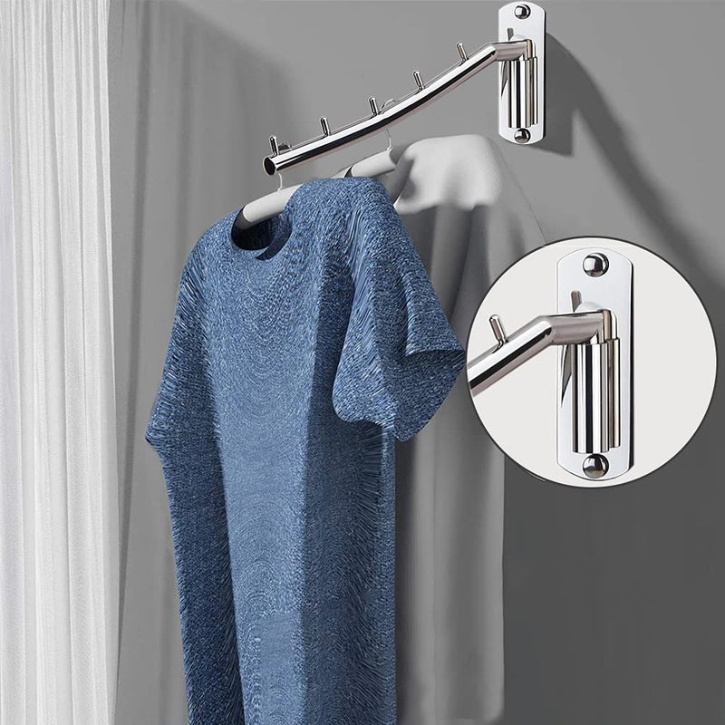 Zivisk 2 Pcs Folding Wall Mounted Clothes Suit Hangers Rack with Swing Arm Stainless Steel Heavy Duty Coat Hook for Bathroom, Bedroom, Laundry Room - Silver - Image 3