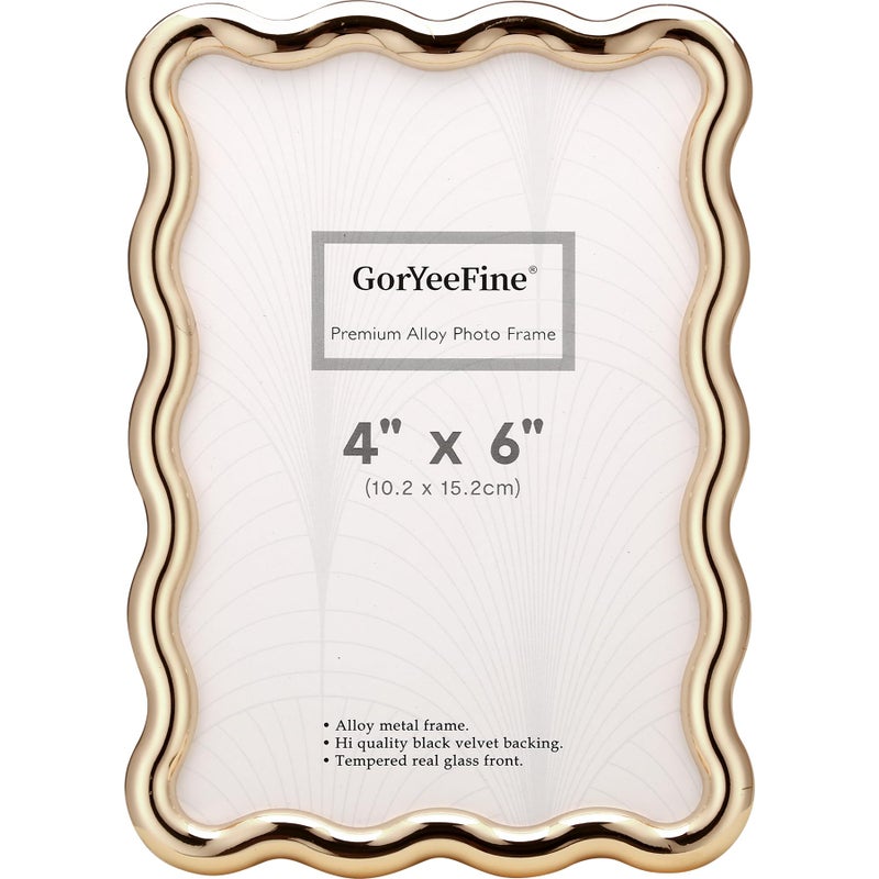 GorYeeFine Gold 4 x 6'' High-End Zinc Alloy Picture Frame with Wave Design - Modern Glamour 6x4'' Pictures Frames for Desktop and Wall DÃ©cor - Image 1