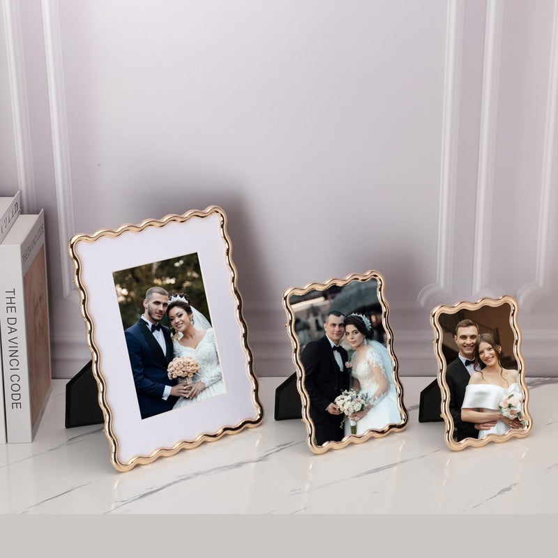 GorYeeFine Gold 4 x 6'' High-End Zinc Alloy Picture Frame with Wave Design - Modern Glamour 6x4'' Pictures Frames for Desktop and Wall DÃ©cor - Image 3