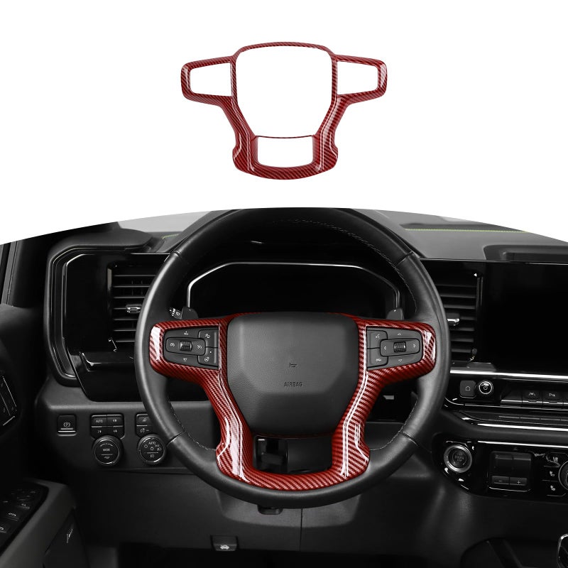 RT-TCZ RTTCZ for Silverado Steering Wheel Panel Trim for Chevy Suburban 2020 Up Tahoe 2021 Up Silverado 2019 Up Red Carbon Fiber Interior Accessories - Image 2