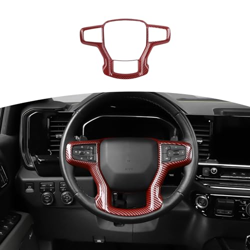RT-TCZ RTTCZ for Silverado Steering Wheel Panel Trim for Chevy Suburban 2020 Up Tahoe 2021 Up Silverado 2019 Up Red Carbon Fiber Interior Accessories - Image 1