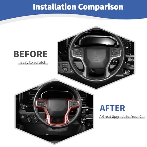 RT-TCZ RTTCZ for Silverado Steering Wheel Panel Trim for Chevy Suburban 2020 Up Tahoe 2021 Up Silverado 2019 Up Red Carbon Fiber Interior Accessories - Image 3