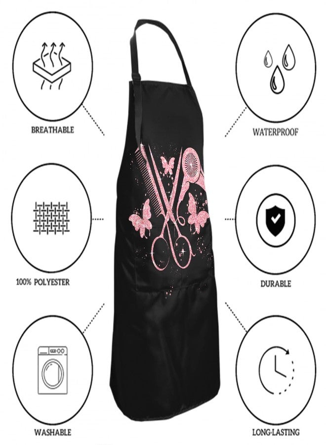 Granbey Hair Stylist Apron Hairstylist Salon Apron with Pink Glitters Tools and 2 Pockets Waterproof Hairdresser Barber Aprons Christmas Gifts for Hairdressers Cosmetology Gifts for Women Men - Image 3