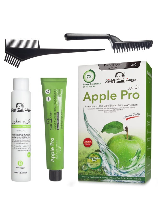 Swift Hair Dye (Dark Brown) with 100% Gray Coverage from Apple Advanced, Hair Dye Cream 2 x 100ml - Image 1