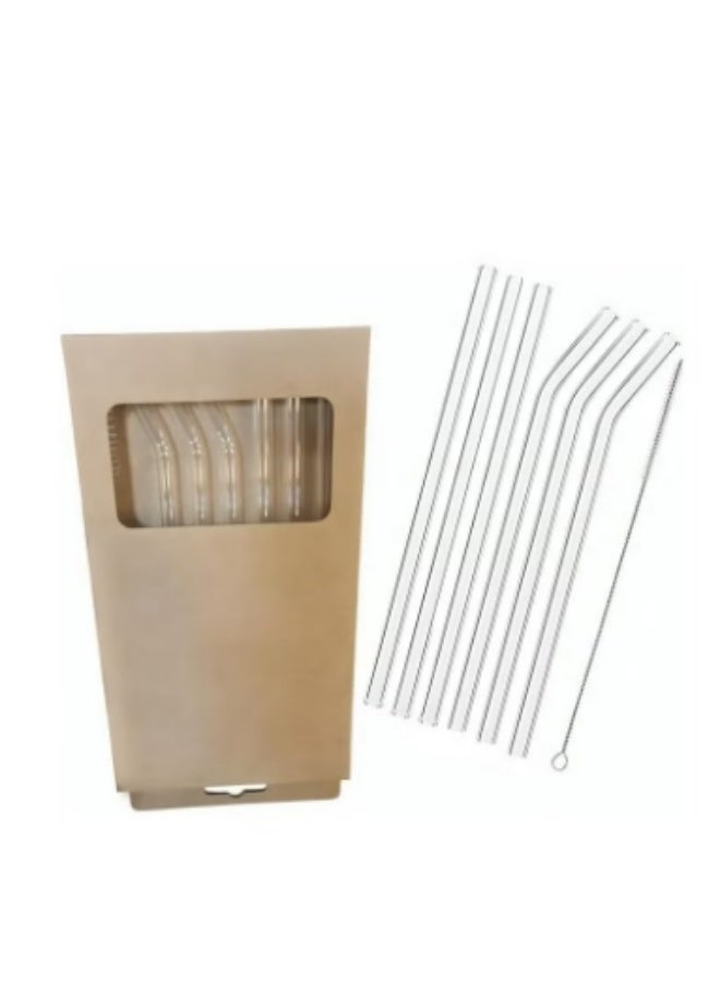 6-Piece Reusable Glass Drinking Straw Set with Cleaning Brush - 3 Straight & 3 Bent, Heat Resistant, Transparent - Image 1