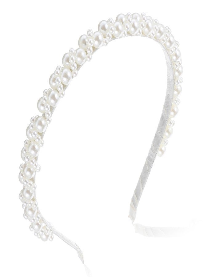 LLOUSSAK Pearl headband for girls, Subtlety Peal Headband for Women, Pearl Flower Girl Headband for Wedding Birthday Party, Hair Hoop Accessories for Photography - Image 1