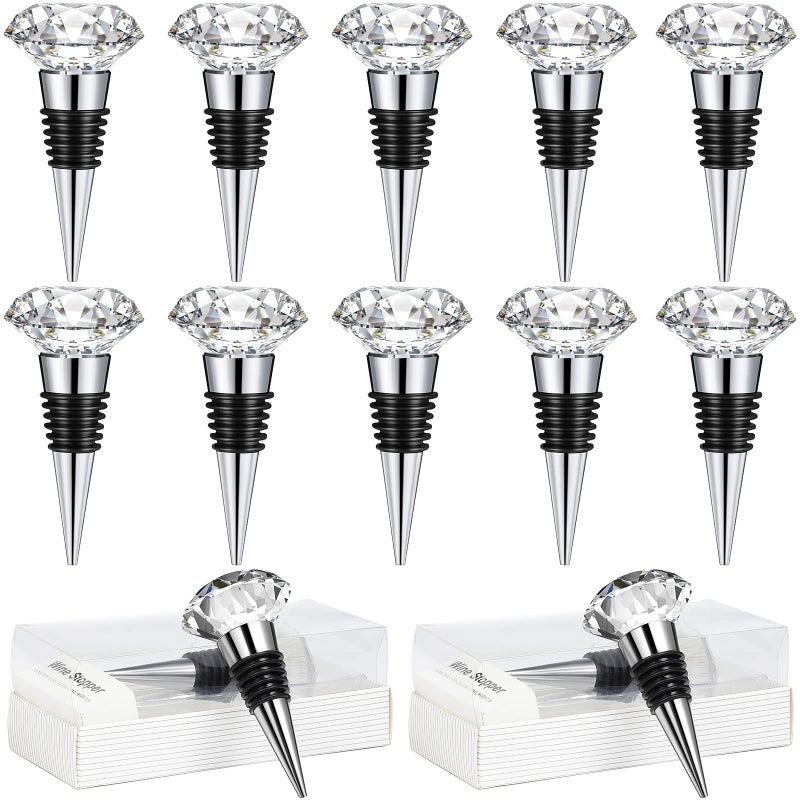 12 Pieces Wine Beverage Bottle Stopper Corks Reusable Diamond Plug Wine Corks for Wine Bottles Crystal Bottle Stopper for Wine Decorative Accessories with Individual Present Box